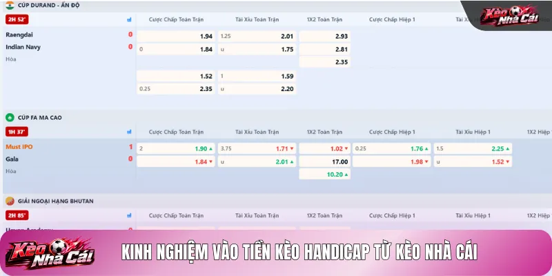 Kinh nghiệm vào tiền kèo Handicap từ kèo nhà cái